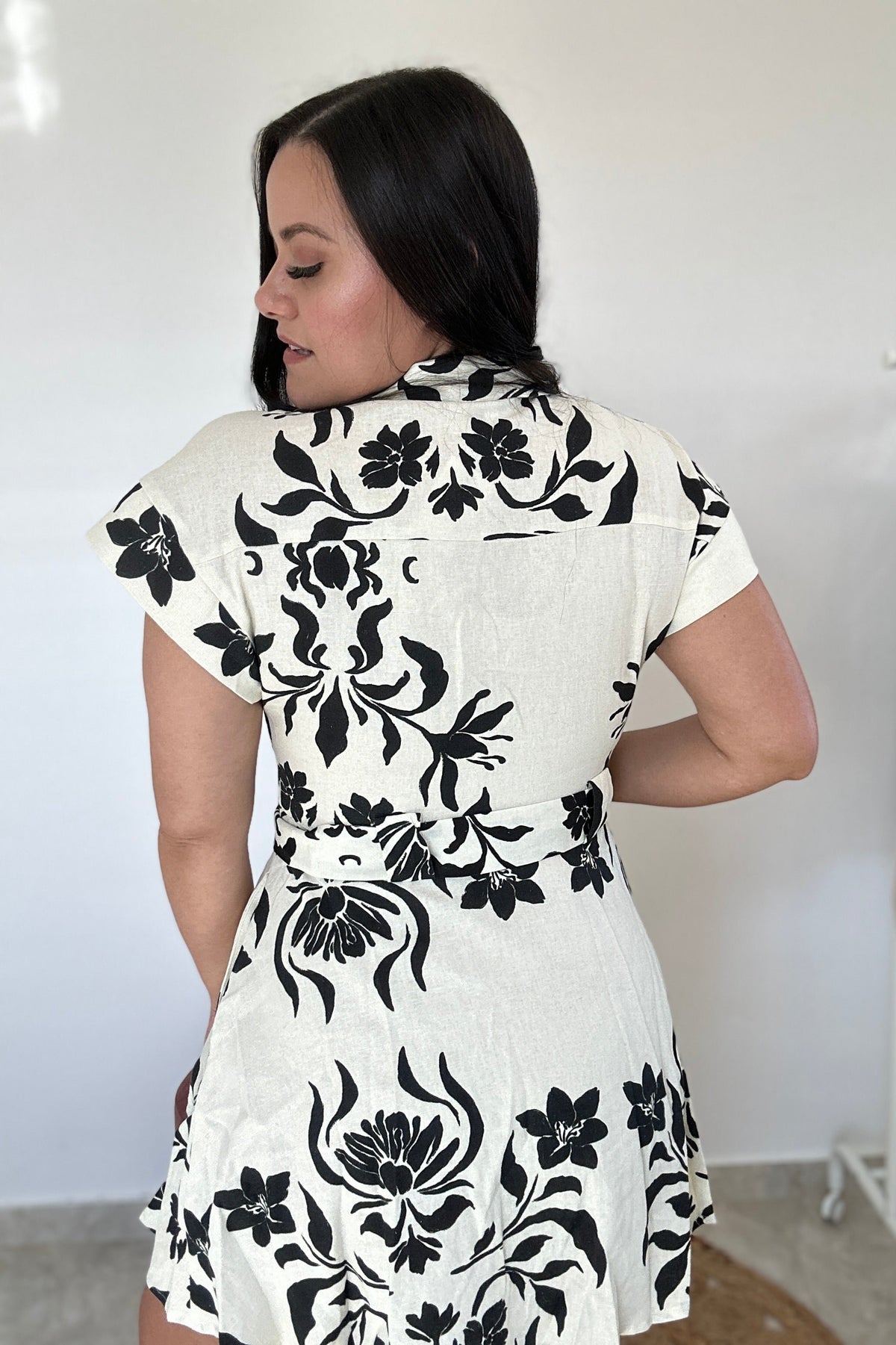 Ivory/ black floral short dress