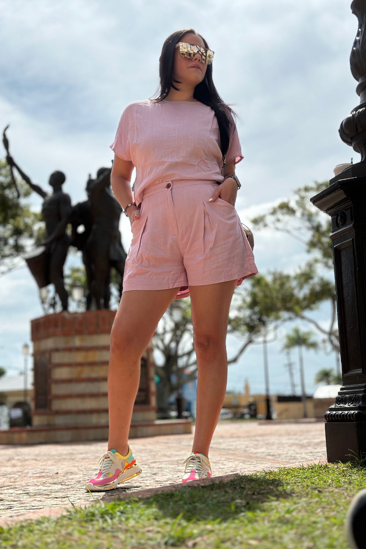 Pink Linen Shorts Set