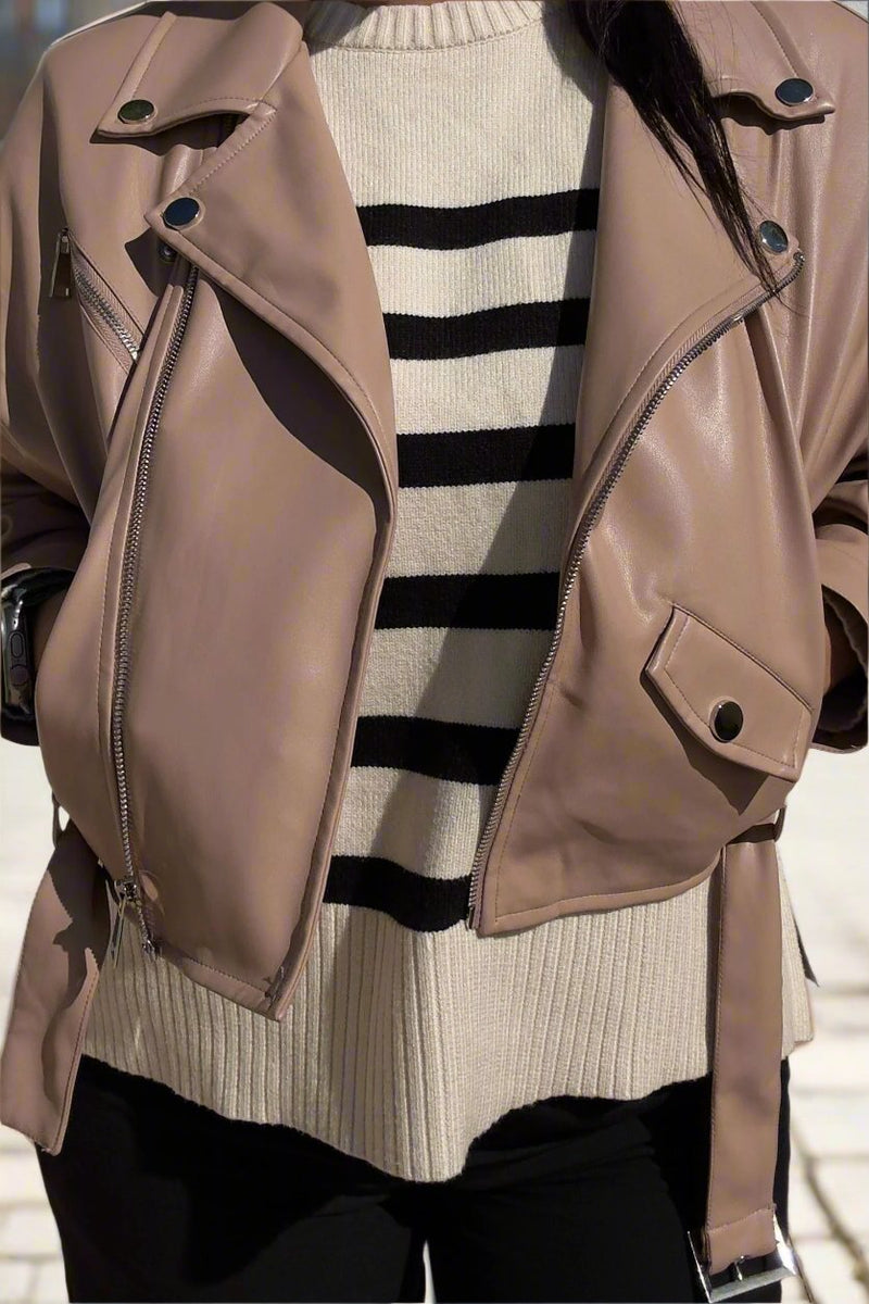 Blush cropped faux leather jacket